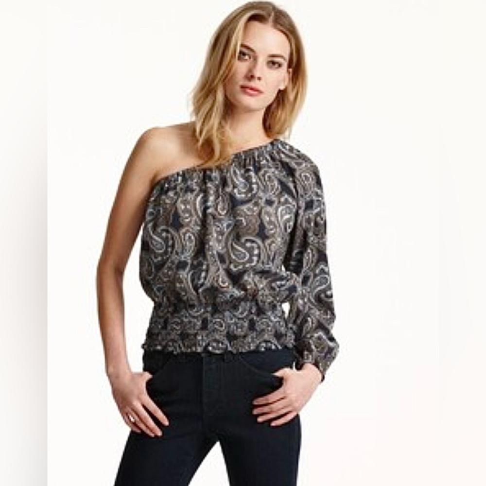Michael Kors Blue and Brown Paisley Top